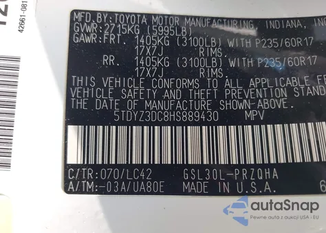 2017 Toyota Sienna Xle/Limited из США, поврежденный, VIN 5TDYZ3DC8HS889430